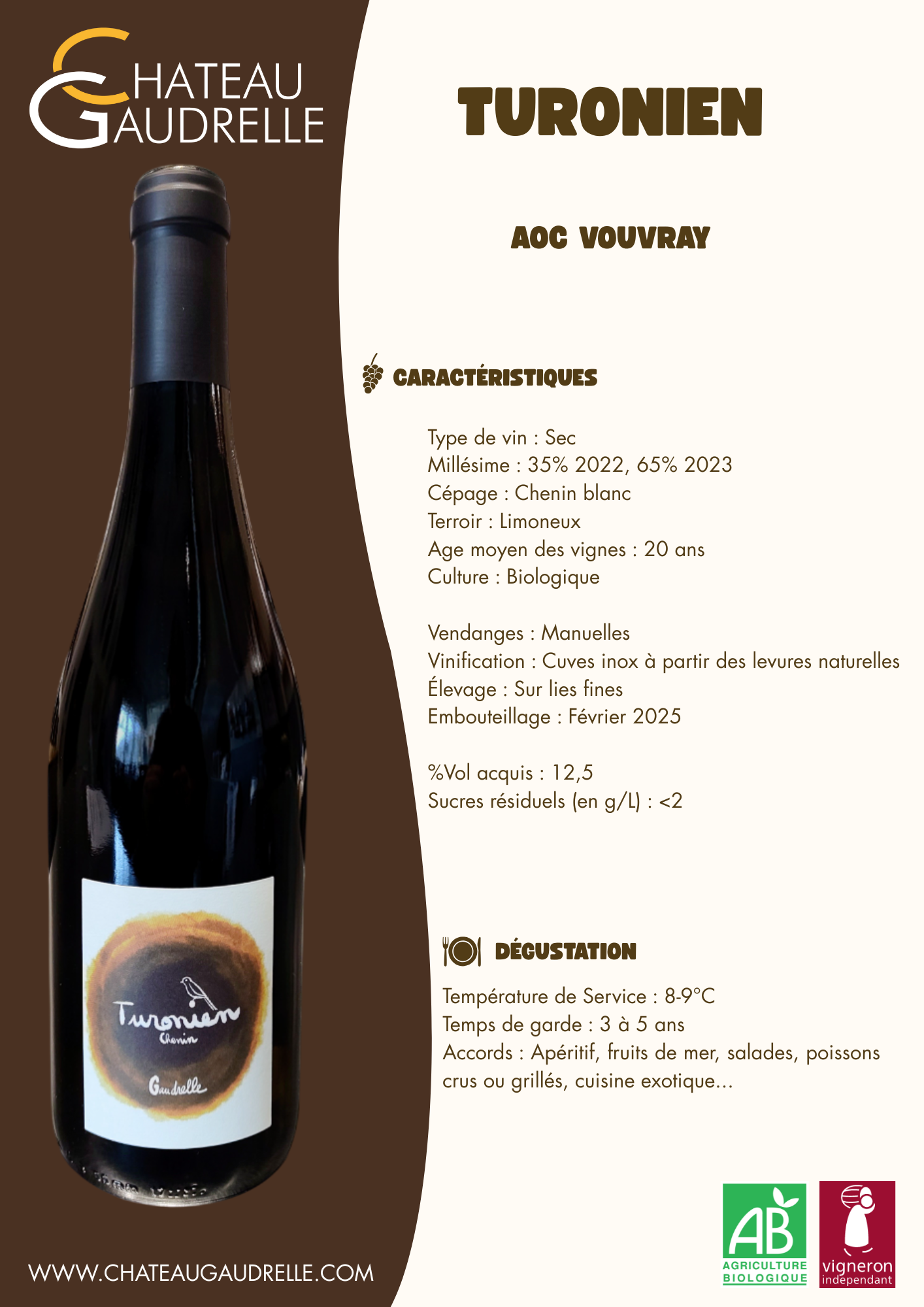 Vin tranquille sec : Turonien (conversion bio)