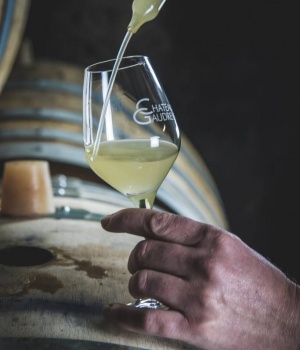 Dégustation de vin bio à la cave, sur fût, par les vignerons de Château Gaudrelle à Vouvray